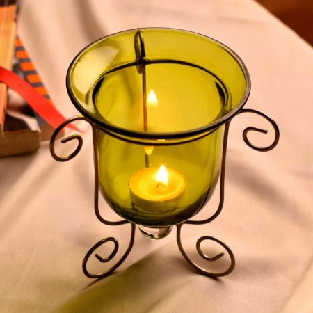 Handmade Glass Tea Light Candle Holders in Yellowish Shade